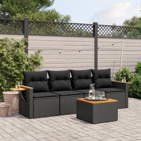 Set Divani da Giardino 5 pz con Cuscini in Polyrattan Nero