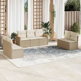 Set Divani da Giardino 7 pz con Cuscini Beige in Polyrattan