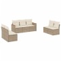 Set Divani da Giardino 7 pz con Cuscini Beige in Polyrattan