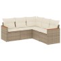 Set Divano da Giardino 5 pz con Cuscini Beige in Polyrattan