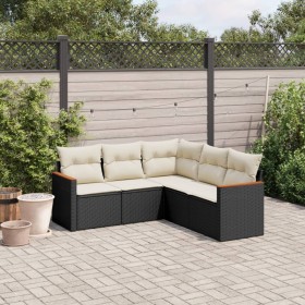 Set Divani da Giardino 5 pz con Cuscini in Polyrattan Nero