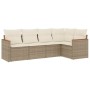 Set Divano da Giardino 5 pz con Cuscini Beige in Polyrattan