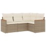 Set Divano da Giardino 4 pz con Cuscini Beige in Polyrattan