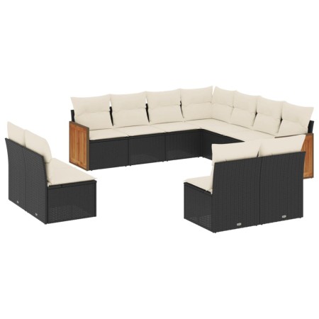 Set Divani da Giardino 11 pz con Cuscini in Polyrattan Nero