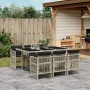 Set da Pranzo da Giardino 7 pz Cuscini Polyrattan Grigio Chiaro