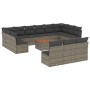 Set Divani da Giardino 14pz con Cuscini in Polyrattan Grigio