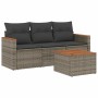 Set Divani da Giardino 4 pz con Cuscini in Polyrattan Grigio