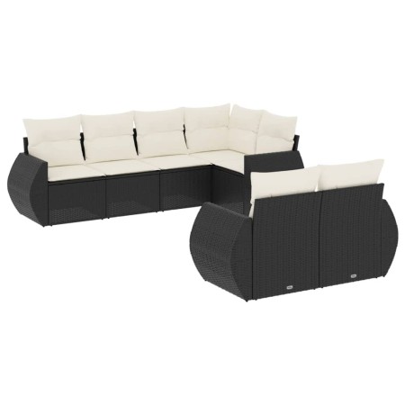 Set Divani da Giardino con Cuscini 7pz Nero Polyrattan