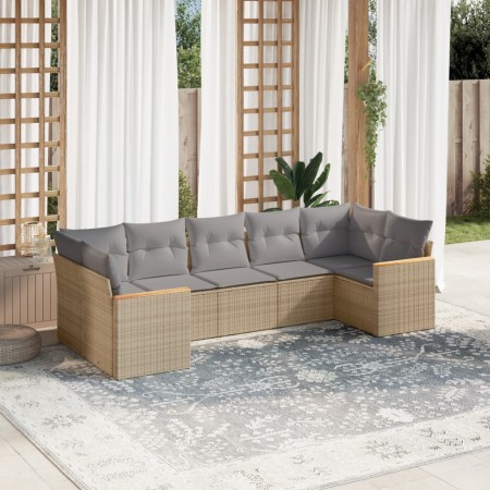 Set Divani da Giardino 7 pz con Cuscini Beige in Polyrattan