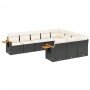 Set Divani da Giardino 10pz con Cuscini in Polyrattan Nero