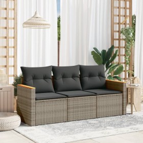 Set Divani da Giardino 3 pz con Cuscini Grigio in Polyrattan