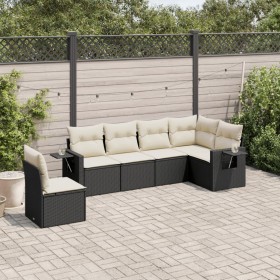 Set Divano da Giardino 6 pz con Cuscini Nero in Polyrattan