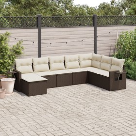 Set Divani da Giardino 8 pz con Cuscini Marrone in Polyrattan