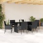 Set da Pranzo da Giardino 7 pz Nero con Cuscini in Polyrattan