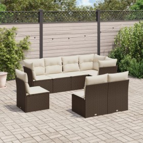 Set Divani da Giardino 8 pz con Cuscini Marrone in Polyrattan