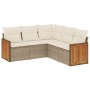 Set Divano da Giardino 5 pz con Cuscini Beige in Polyrattan