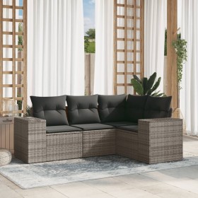 Set Divani da Giardino 4 pz con Cuscini in Polyrattan Grigio