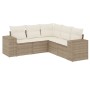 Set Divano da Giardino 5 pz con Cuscini Beige in Polyrattan