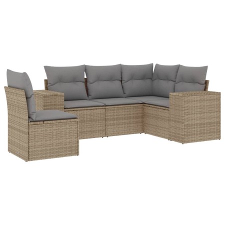 Set Divano da Giardino 5 pz con Cuscini Beige in Polyrattan