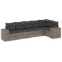 Set Divano da Giardino 6 pz con Cuscini Grigio in Polyrattan