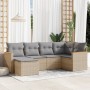 Set Divano da Giardino 6 pz con Cuscini Beige in Polyrattan