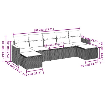 Set Divani da Giardino con Cuscini 7pz Nero Polyrattan