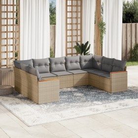 Set Divano da Giardino 9 pz con Cuscini Beige in Polyrattan