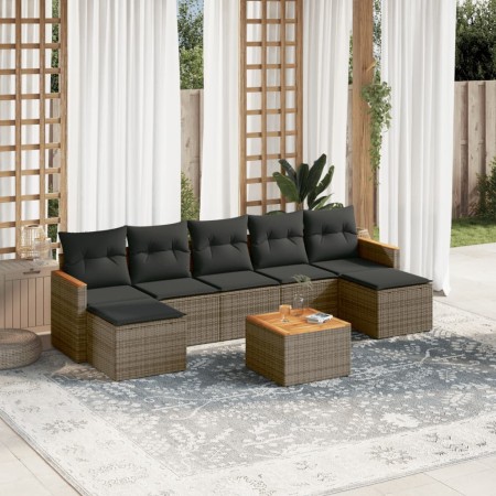 Set Divano da Giardino 8 pz con Cuscini Grigio in Polyrattan