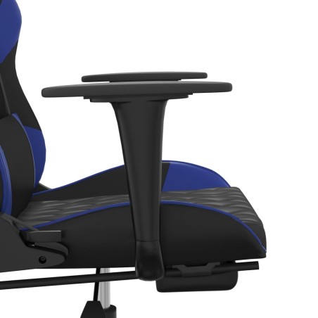 Sedia da Gaming Massaggiante Poggiapiedi Nero e Blu Similpelle