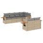 Set Divani da Giardino 7 pz con Cuscini Beige in Polyrattan