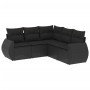 Set Divani da Giardino 5 pz con Cuscini in Polyrattan Nero