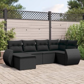 Set Divano da Giardino 6 pz con Cuscini Nero in Polyrattan