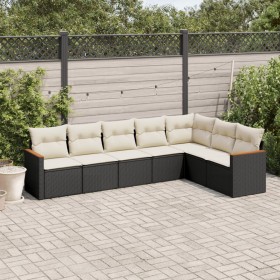 Set Divani da Giardino con Cuscini 7pz Nero Polyrattan