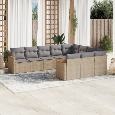 Set Divano da Giardino 10 pz con Cuscini Beige in Polyrattan