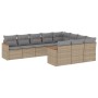 Set Divano da Giardino 10 pz con Cuscini Beige in Polyrattan