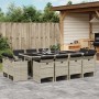 Set da Pranzo da Giardino 13pz con Cuscini Grigio in Polyrattan