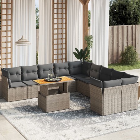 Set Divani da Giardino 11 pz con Cuscini in Polyrattan Grigio