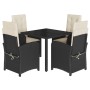 Set da Pranzo da Giardino 5 pz Nero con Cuscini in Polyrattan