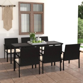 Set da Pranzo da Giardino 7 pz in Polyrattan Nero