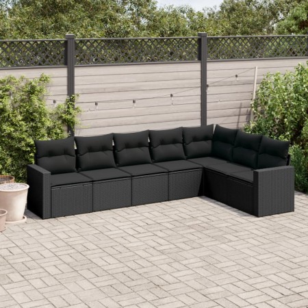 Set Divani da Giardino con Cuscini 7pz Nero Polyrattan