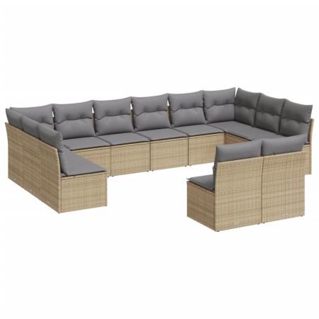 Set Divani da Giardino 12 pz con Cuscini Beige in Polyrattan