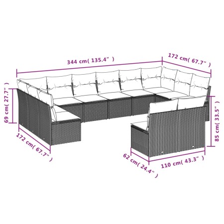 Set Divani da Giardino 12 pz con Cuscini Beige in Polyrattan