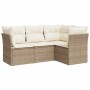 Set Divano da Giardino 4 pz con Cuscini Beige in Polyrattan