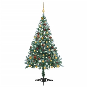 Albero di Natale Satinato Preiluminato Palline e Pigne 150 cm