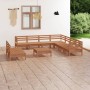 Set Salotto da Giardino 10 pz in Legno Massello di Pino Miele