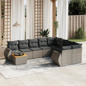 Set Divano da Giardino 10 pz con Cuscini Grigio in Polyrattan