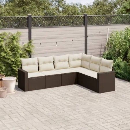 Set Divano da Giardino 6 pz con Cuscini Marrone in Polyrattan