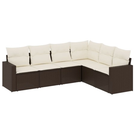 Set Divano da Giardino 6 pz con Cuscini Marrone in Polyrattan