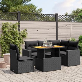 Set Divano da Giardino 6 pz con Cuscini Nero in Polyrattan