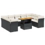 Set Divani da Giardino 10pz con Cuscini in Polyrattan Nero